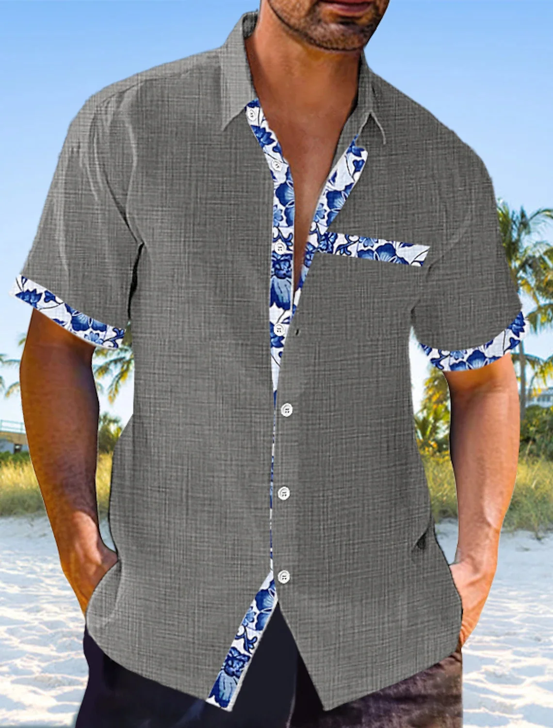 Casual Shirt Solid Color Print Summer Hawaii Beach Men\'s Shirt Clothing Oversized Short Sleeve Shirt Men\'s Fashion Top S-3XL