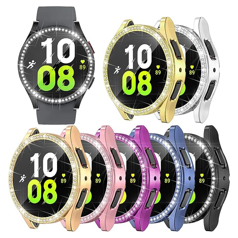 Diamond Case for Samsung Galaxy Watch 4/5/5 pro 44mm 40mm All-Around Bumper Protector Galaxy watch 4 classic 42mm 46mm PC Cover