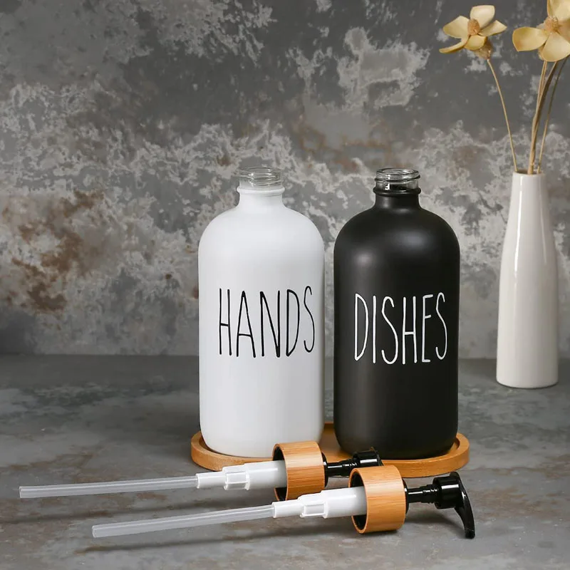 500ml Hand Soap and Dish Soap Dispenser with Pump Soap Bottles for Farmhouse Kitchen Counter Bathroom Decor Organization