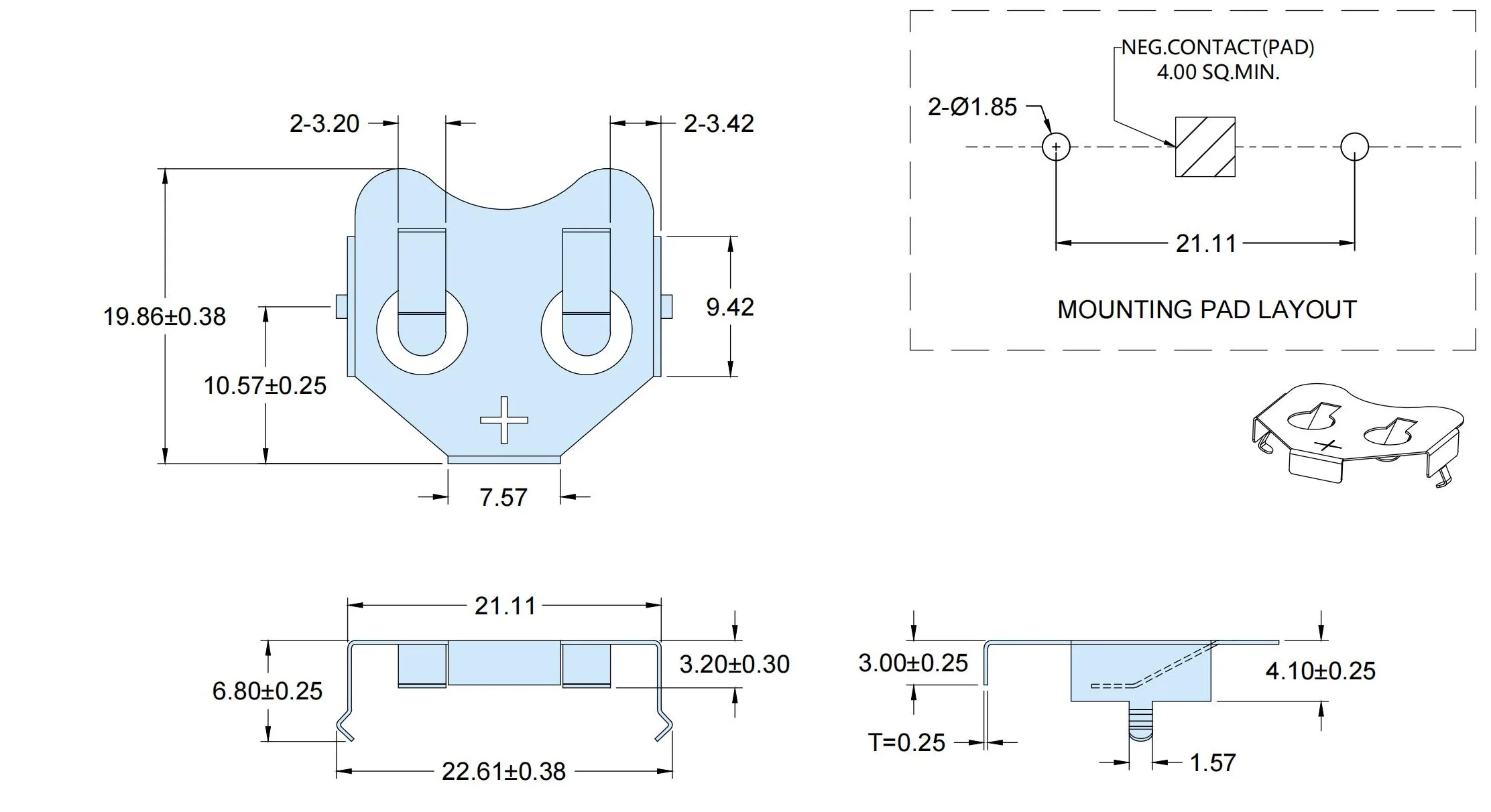 3V Coin Cell CR2032 Battery Holder THM DIP CR2020, CR2025, CR2032 Battery Clip P/N 2003