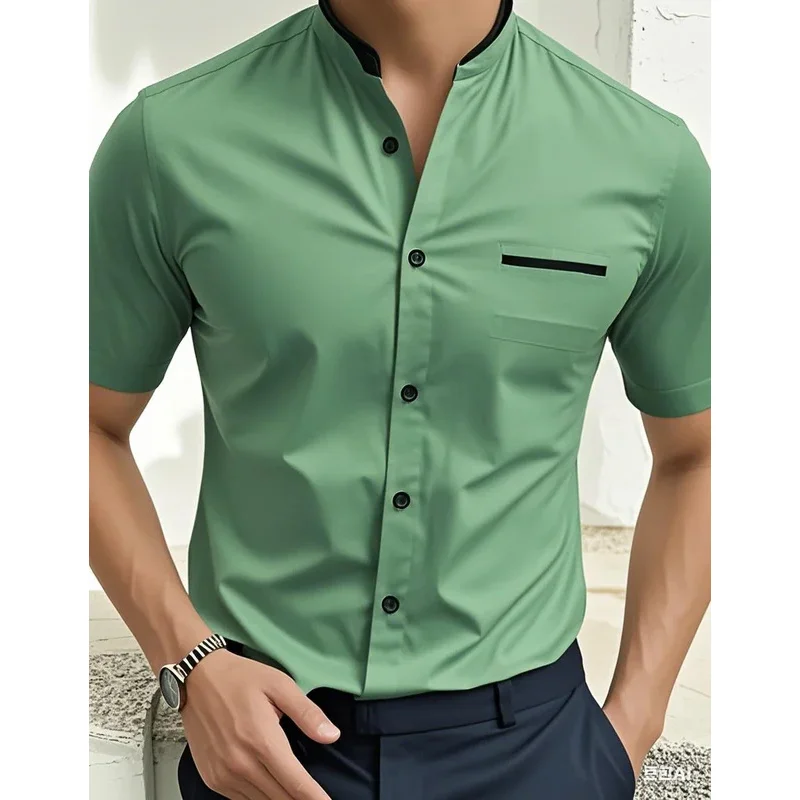 Nine-color men's shirt, 3D printed Hawaiian clothing, business casual short-sleeved stand-up collar, comfortable and soft fabric