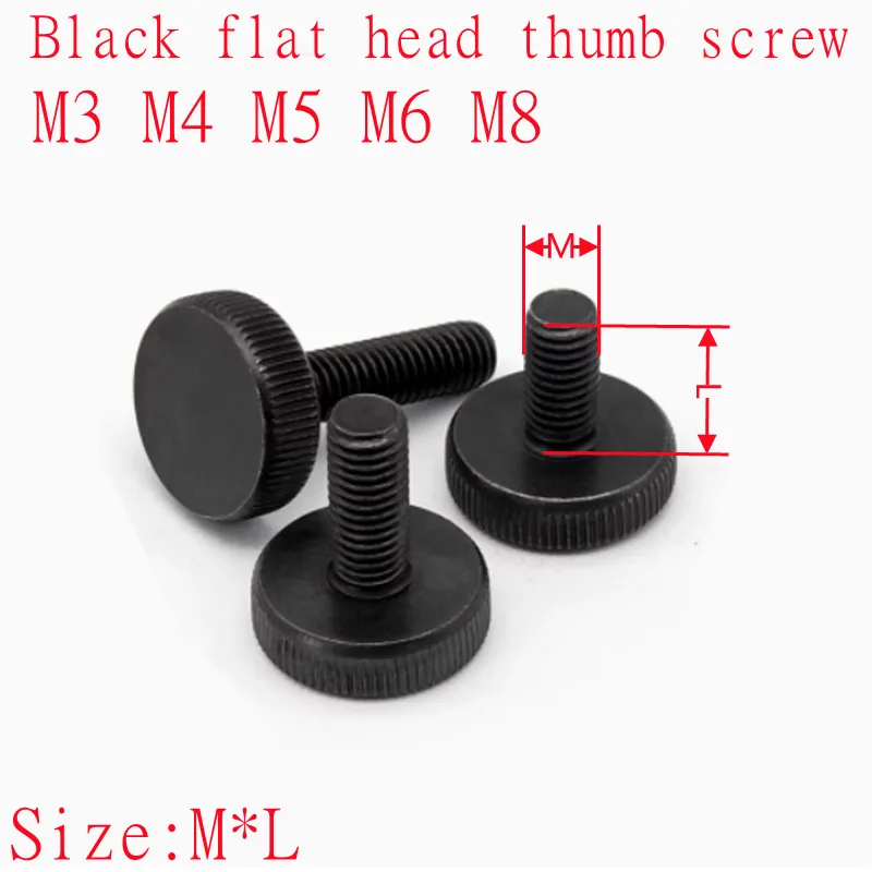 2pcs-10pcs M3 M4 M5 M6 Steel with black Knurling Flat Head Hand Tighten Thumb Screw