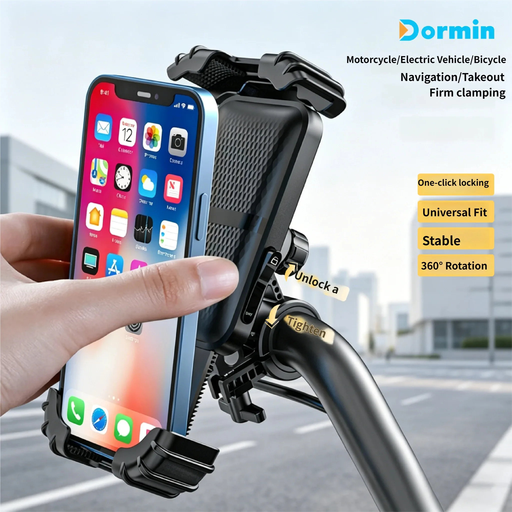 

Dormin Anti-Vibration Phone Mount for Motorcycle Scooter Bike Handlebar GPS Holder Shockproof Bracket for Food Delivery