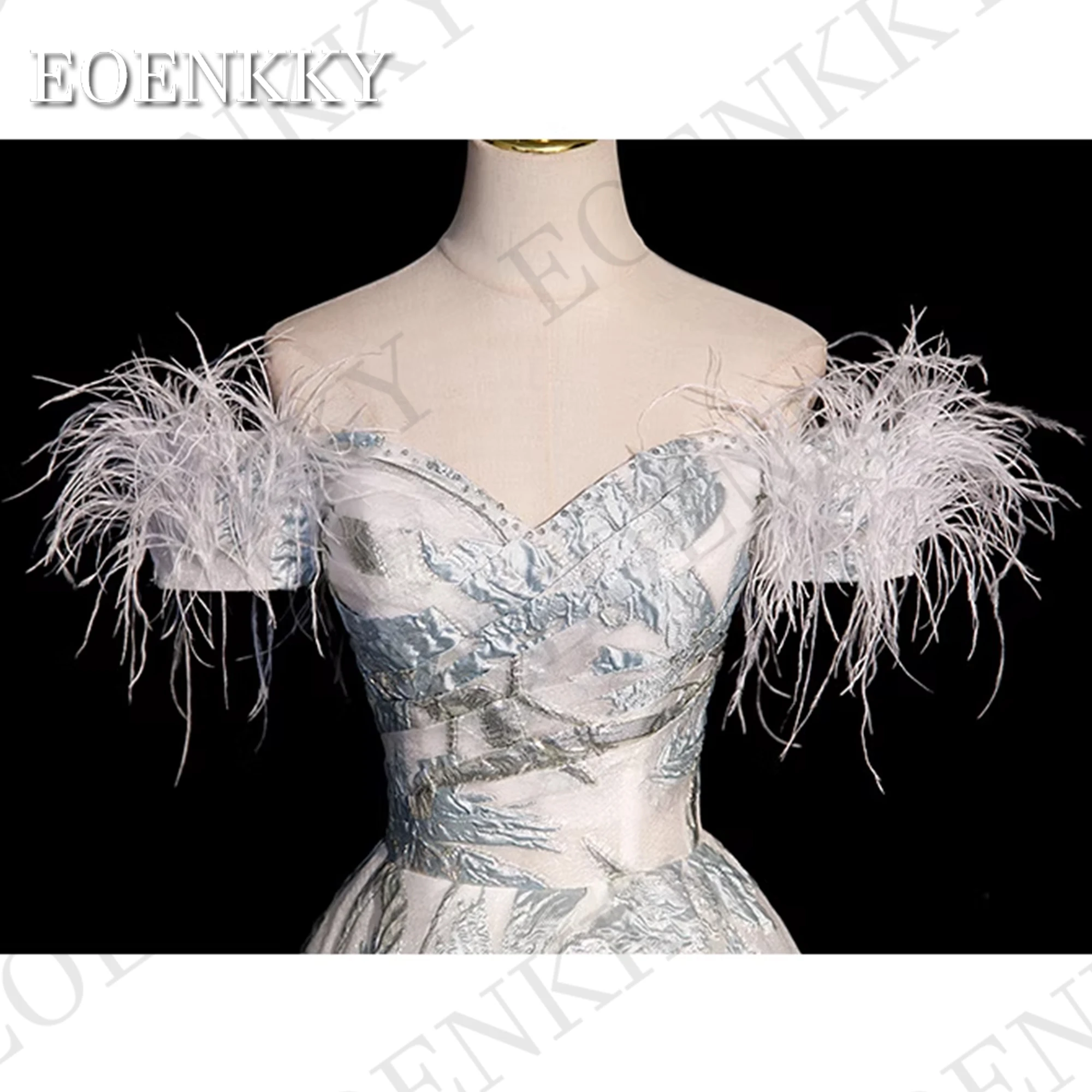 Feathers Off The Shoulder Prom Dresses Exquisite Beading Sweetheart Floral Print Birthday Dresses Luxury A Line abiye elbise