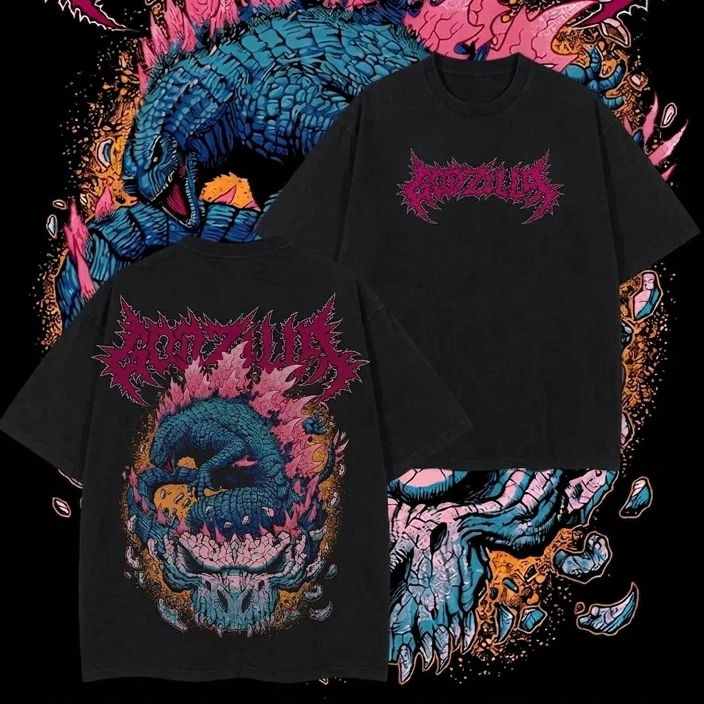 Godzilla Inspired Kaiju Monster Retro Graphic Print T-Shirt Men Women Cotton Oversized Couple Harajuku Casual Streetwear Tops - view 5