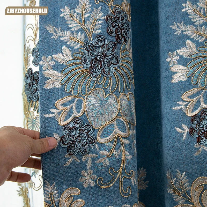 

Chenille Curtains for Living Dining Room Bedroom Luxury Blackout Embroidery High-end European Style