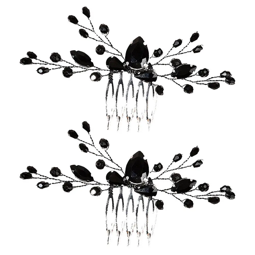 

2 шт. свадебные гребни для волос с черными стразами, блестящие боковые гребни, элегантные свадебные аксессуары для невесты и подружек невесты