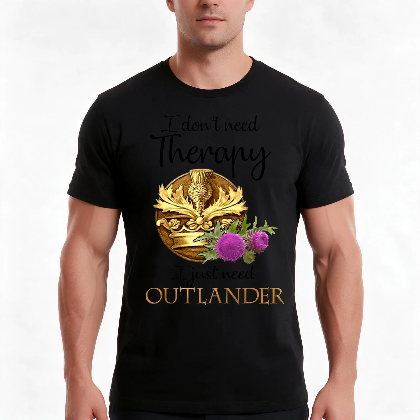 I Don't Need Therapy I Just Need Outlander T-Shirt, Summer Casual Cotton Tee, Oversized Streetwear Tops, Vintage Graphic Print