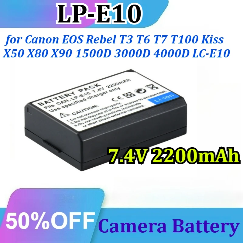 2Pcs LP-E10 7.4V 2200mAh for Canon EOS Rebel T3 T6 T7 T100 Kiss X50 X80 X90 1500D 3000D 4000D LC-E10 Digital Camera