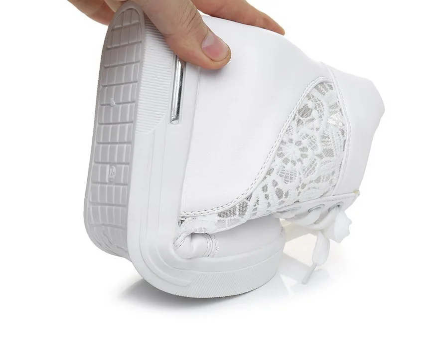 Women Wedge Sneakers White Thick Sole Lady Hollow Breathable Casual Shoes Ladies Height Increasing Sports Shoes Female Footwear