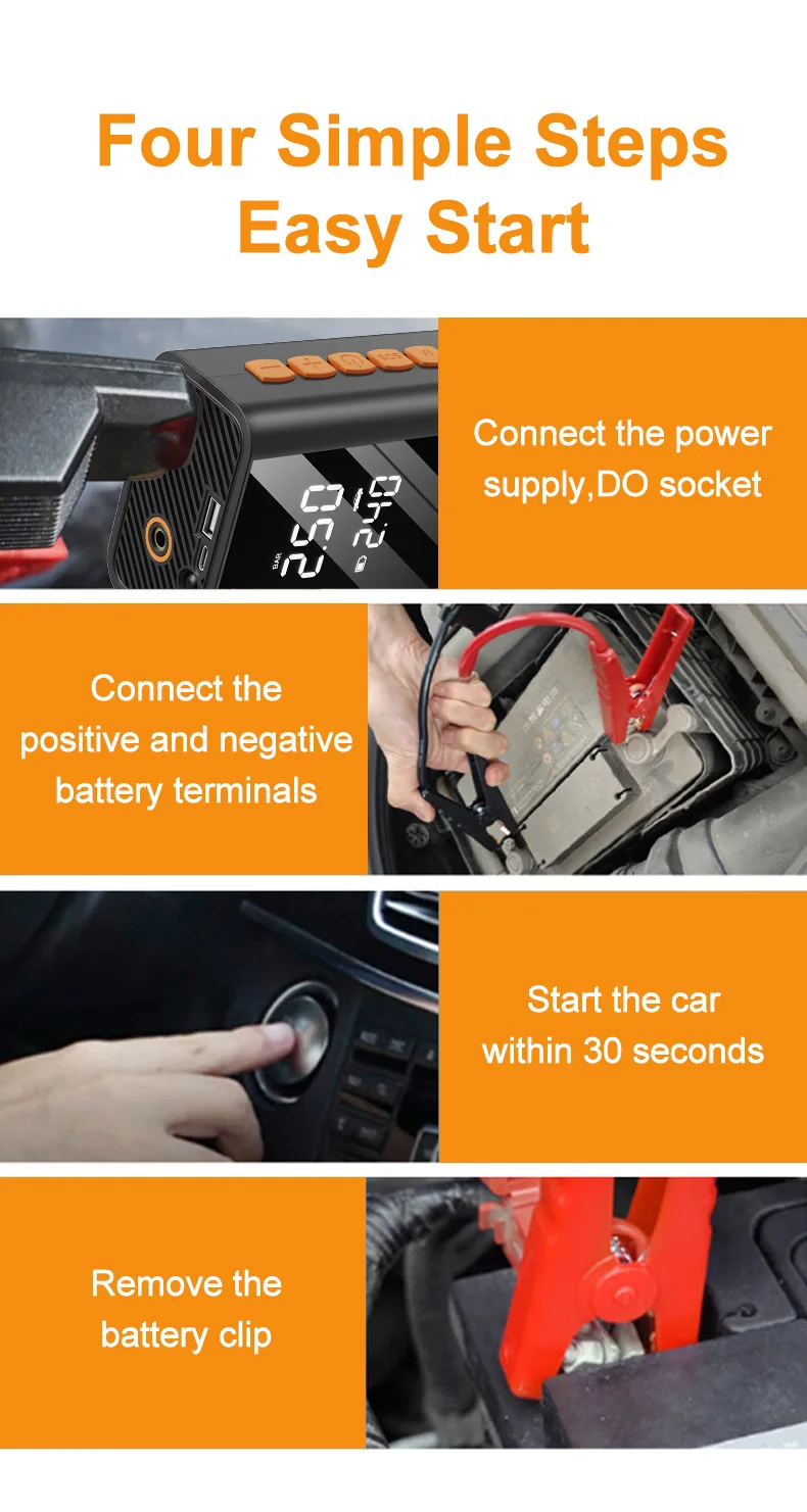All-in-One-Auto-Starthilfe und Luftkompressor, 1200 A, 150 PSI, 12 V, automatischer Reifenfüller mit Powerbank, Notfallset – Detail 12