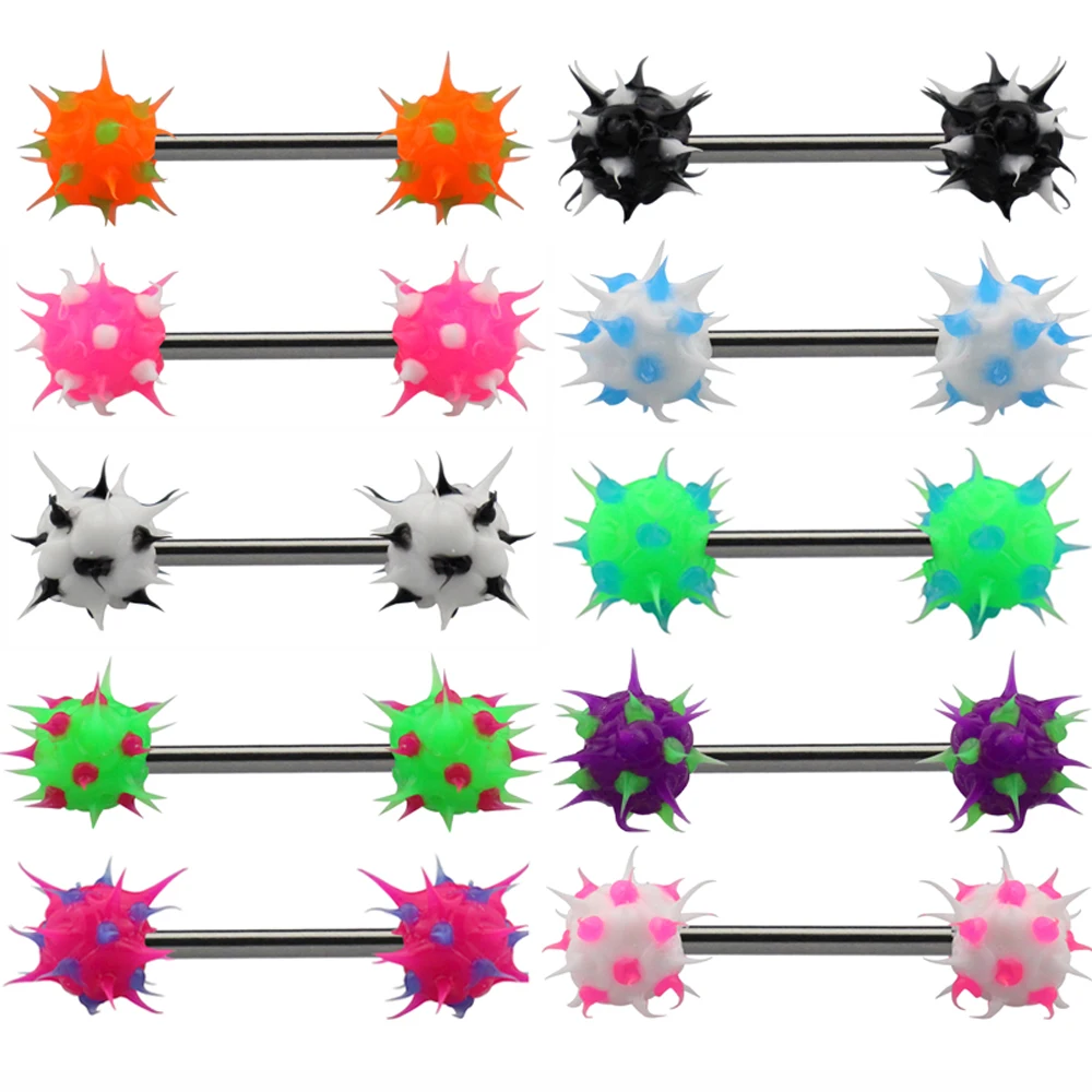 2pcs Silicone Nipple Breast Barbell Stud Sexy Hairy Tickle Balls Flexible Piercing Ring Bar Body Jewelry 14g Unisex Body Jewelry