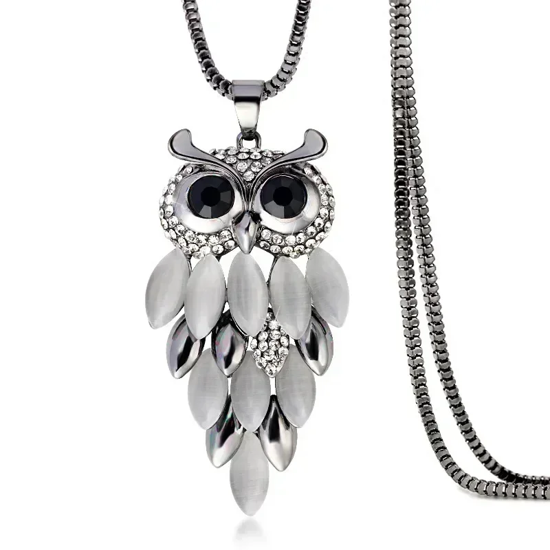 2024 New Fashion Black Color Owl Pendant Necklace for Women Choker Girls Pendants Long Chain Sweater Necklaces Bijoux Jewelry