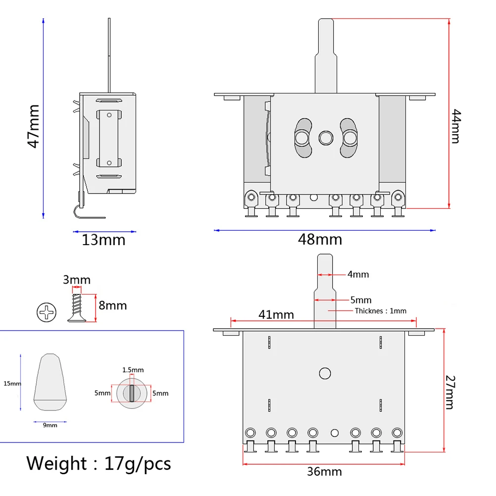 

5 Way Pickup Selector Pickup Selector for Guitar Pickup Selector for Bass Aluminum Alloy Pickup Selector