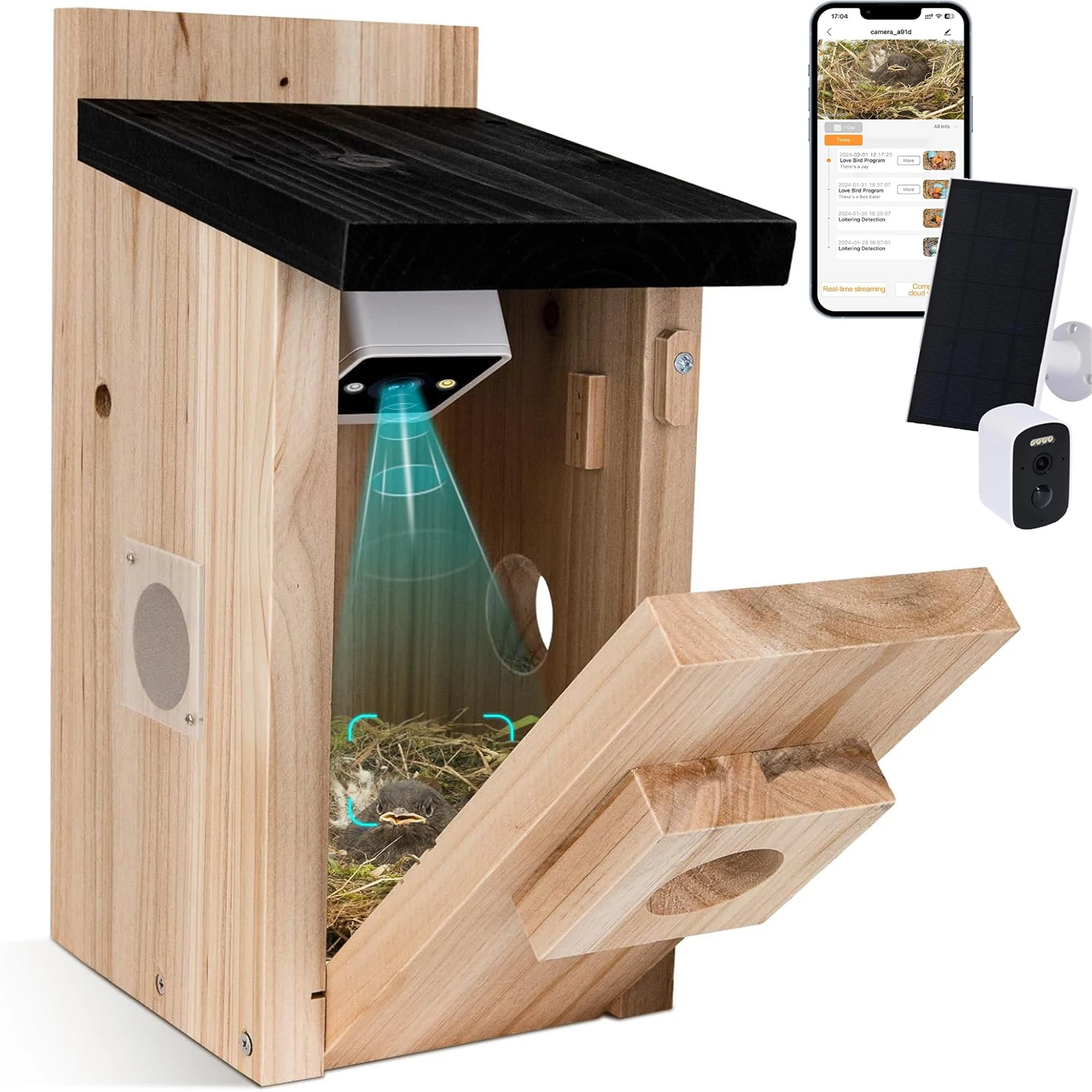 Vogelhuis voor buiten met HD-camera, nestkast voor in de tuin, geschikt voor buitengebruik, automatische vogelvideo-opname met bewegingsdetectie en APP