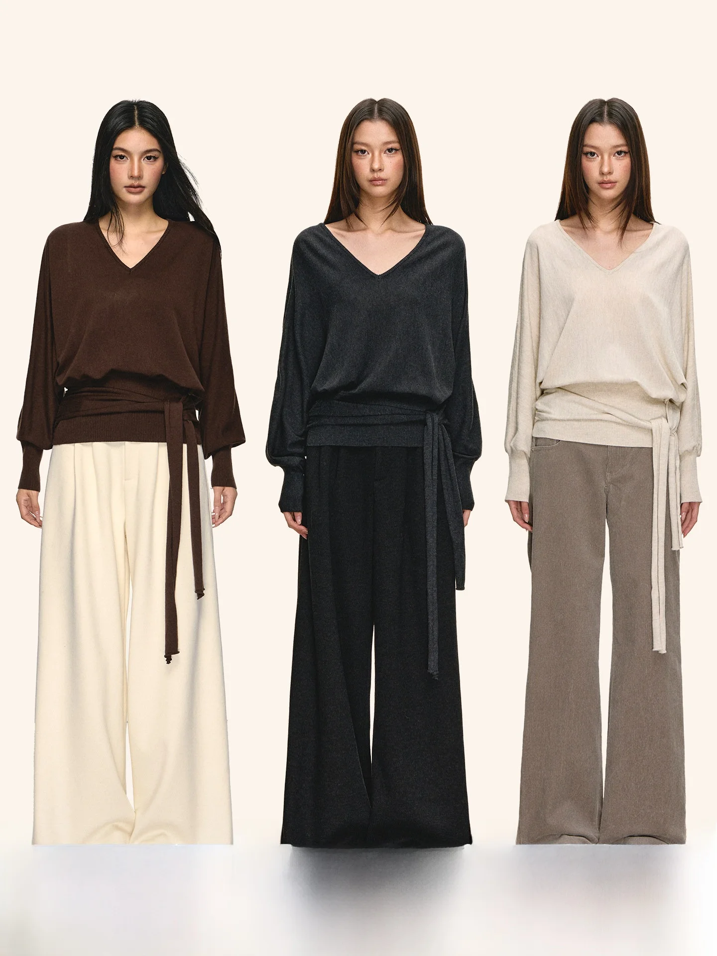 

Anna Aneae V-ne Knitwear Women's Spring Autumn Loose Waist Cinched Long Sve Lantern Sve Top Ele Faionable