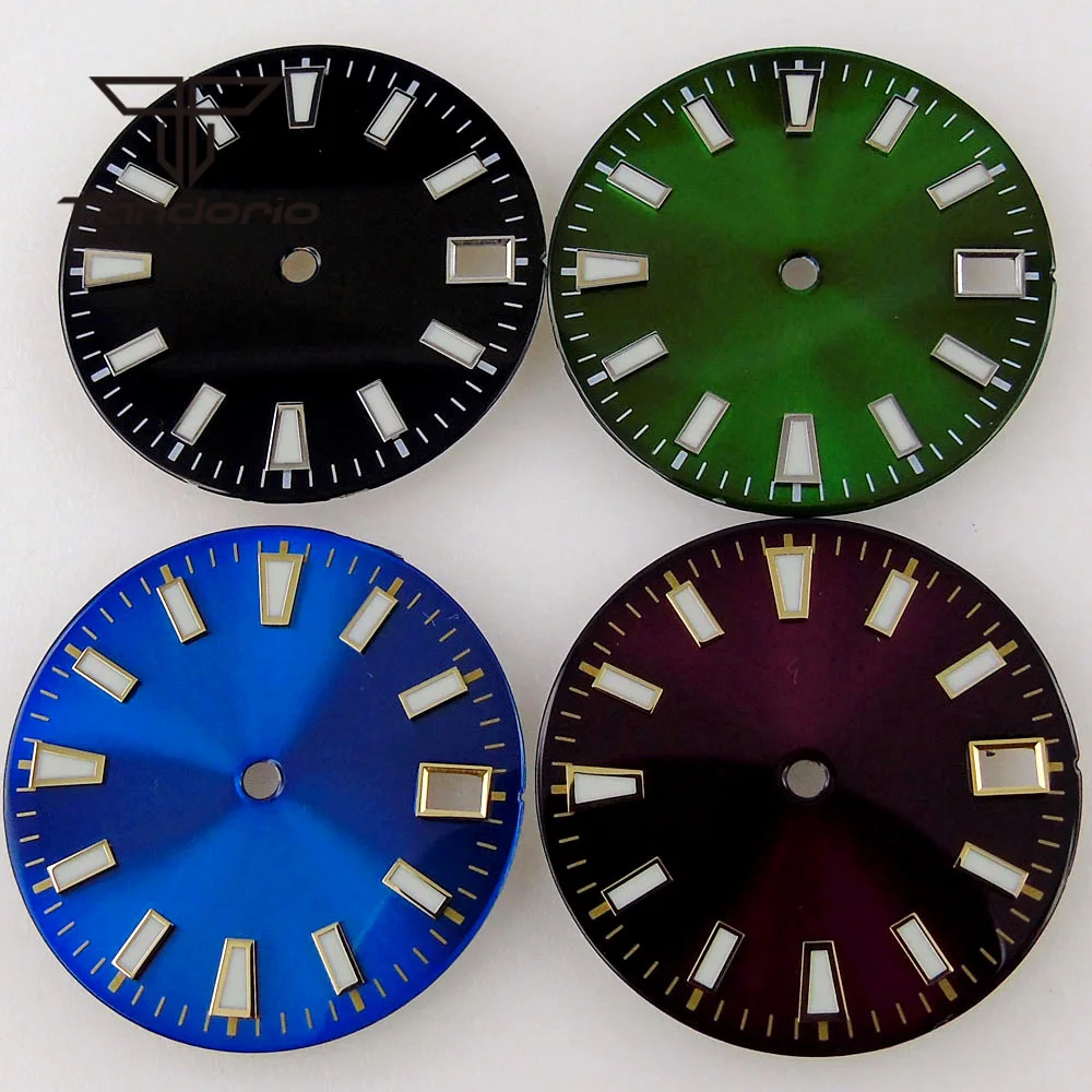 28.5mm Black/Purple/Blue/Green Sunburst Watch Dial Face Replacement Fit NH35 NH36 Automatic Movement Date Display Window