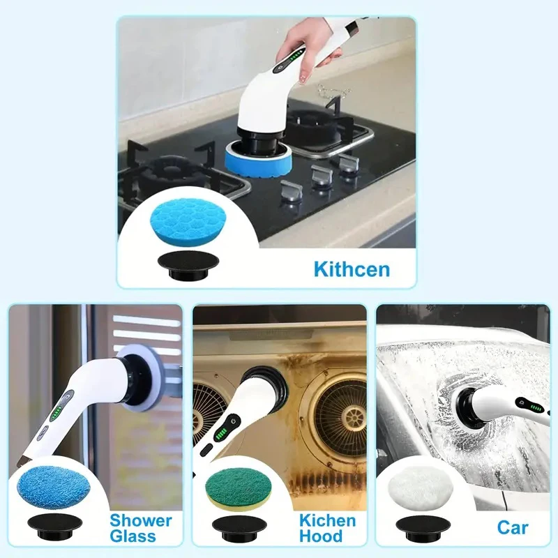 1set, Electric Cleaning Brush, Electric Rotary Floor Scrubber, Wireless Electric Rotary Scrubber, Replaceable 7 Brush Heads