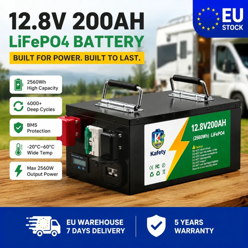 Batteria al litio LiFePO4 12V 200Ah / 24V 100Ah – BMS 100A, oltre 6000 cicli, pannelli solari, camper, roulotte, barca, caravan, inverter, sistema off-grid, disponibile in magazzino nell'UE, senza