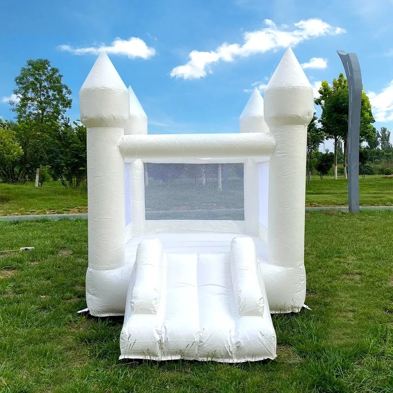 Indoor Outdoor Kids Bounce House  White Bouncy Castle Toddler Bounce House with Slide Blower Children's Birthday Party Gifts