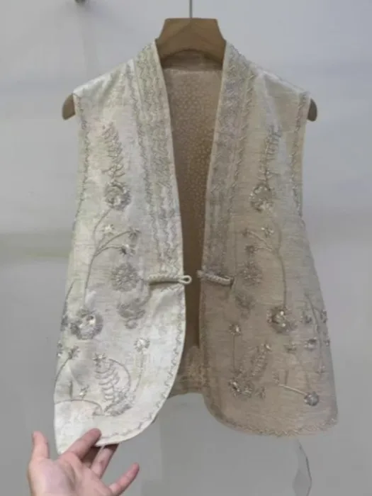 

Новый китайский свободный кардиган с V-образным вырезом, расшитый бисером и тяжелой вышивкой, женский, модный, весна 2025, для повседневной носки