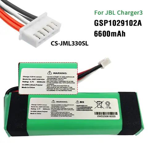 Batería GSP1029102A para JBL Charge 3 Charge3, repuesto de batería, altavoz JBL 3,7 V 6600mAh