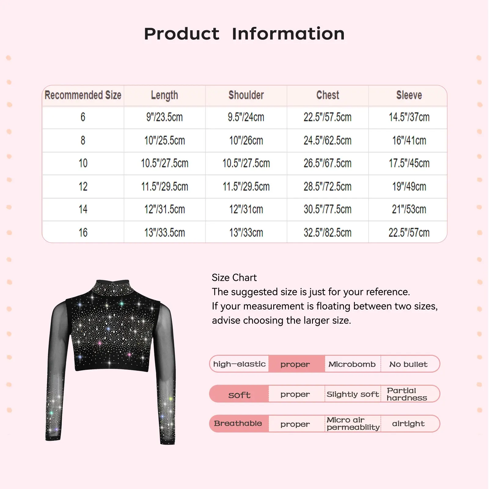 Lyrical Dance Tops for Kids Girls Shiny Rhinestones Crop Top Mock Neck Long Sleeve Keyhole Back Workout Yoga Athletic T-Shirts