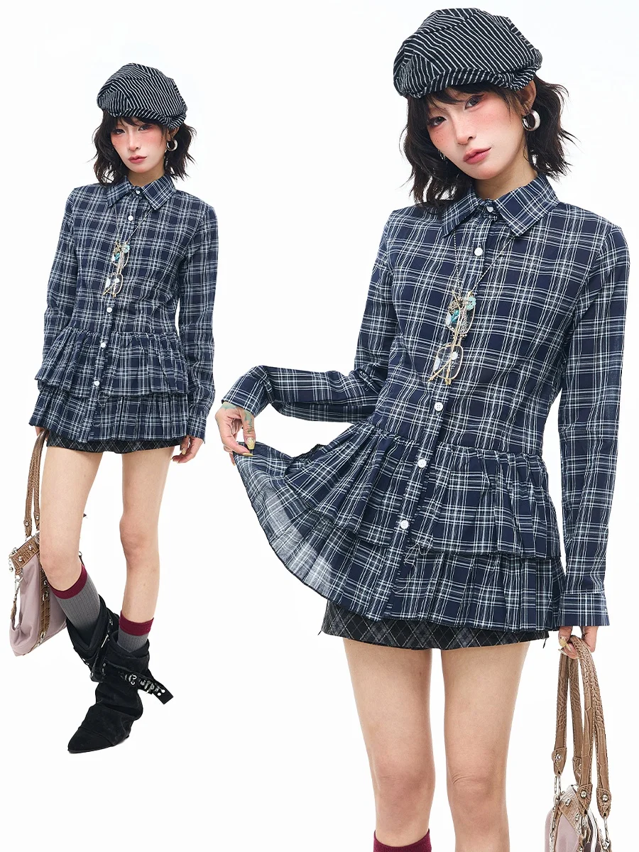 

Sanowers American Sle Retro Plaid Long Sve Women's irt Spring Autumn Slimming Bell Bot Casual Top