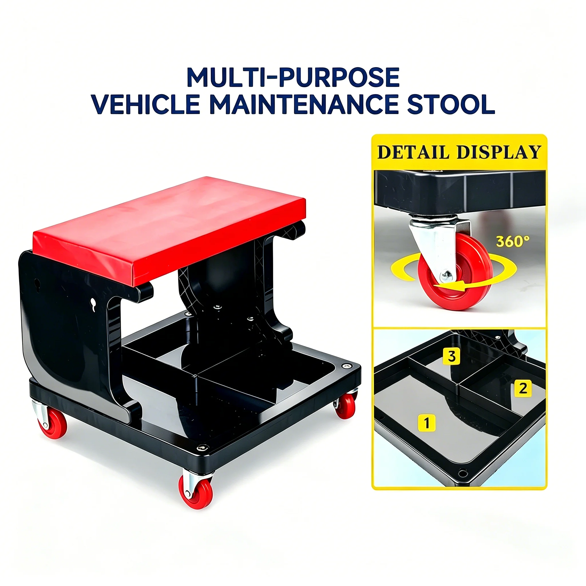 

Padded Rolling Creeper Seat 250 LBS Capacity Mechanic Workshop Stool with Tool Tray Storage for Garage/Shop