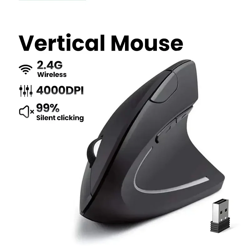 Vertical Wireless Mouse 2.4G Ergonomic 800/1200/1600 DPI 6 Mute Buttons USB Receiver For MacBook Tablet Laptops Computer PC Mice