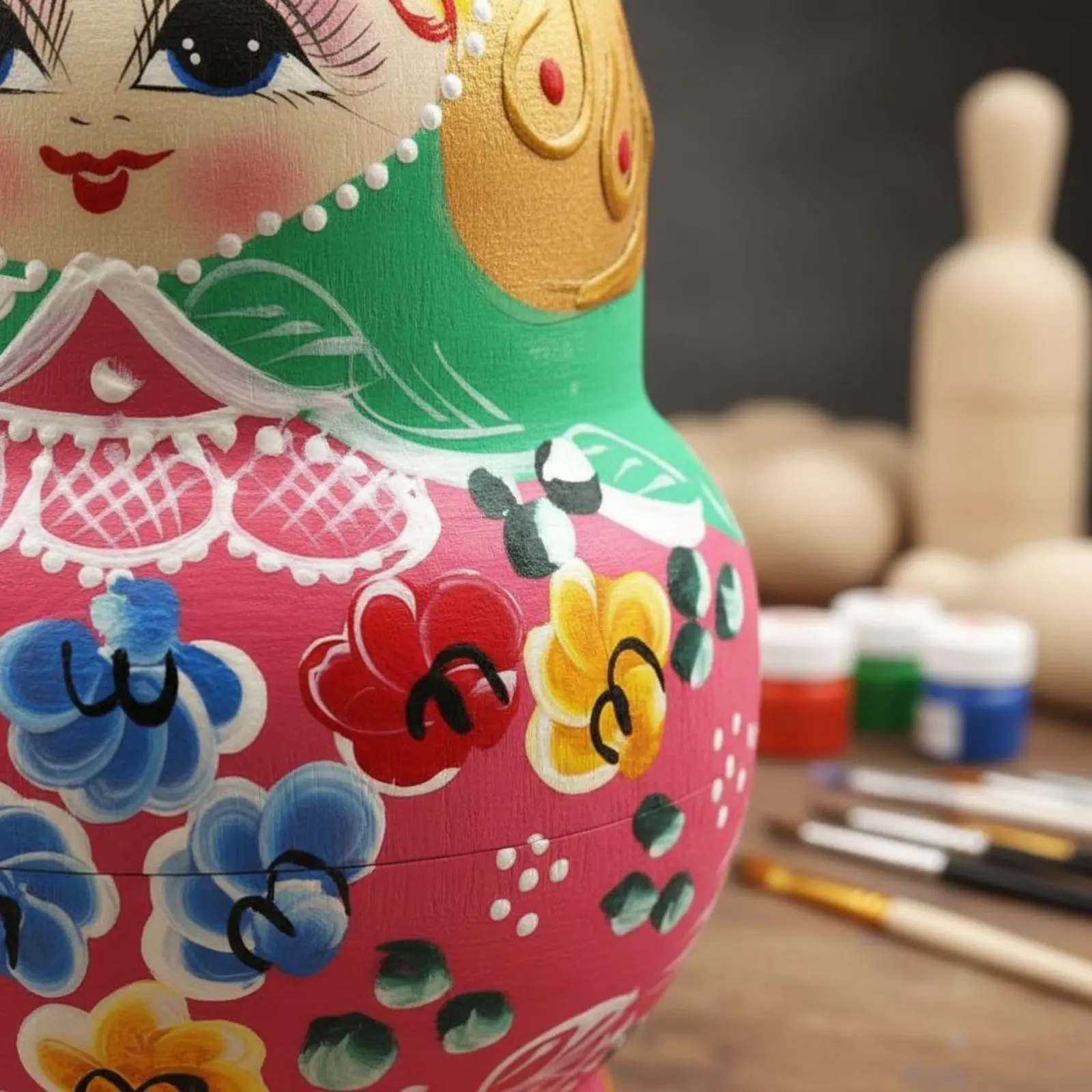 

10 Pieces 10 Tier Wooden Doll Handmade House Decoration Children's Toy Floral Pattern for Home