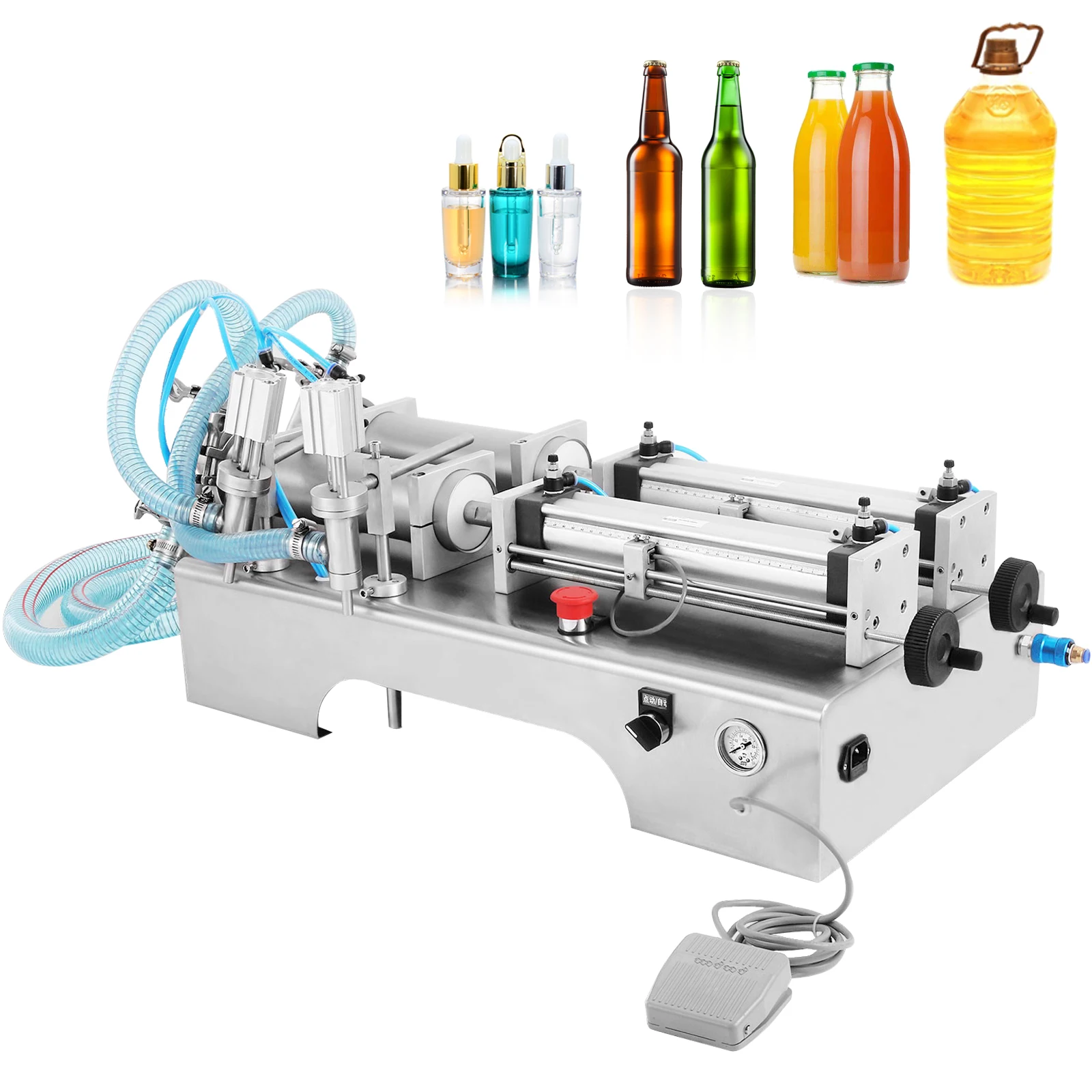

SucceBuy 100-1000ML Pneumatic Liquid Filling Machine with Double Nozzles Commercial Automatic Bottle Filler for Drinks
