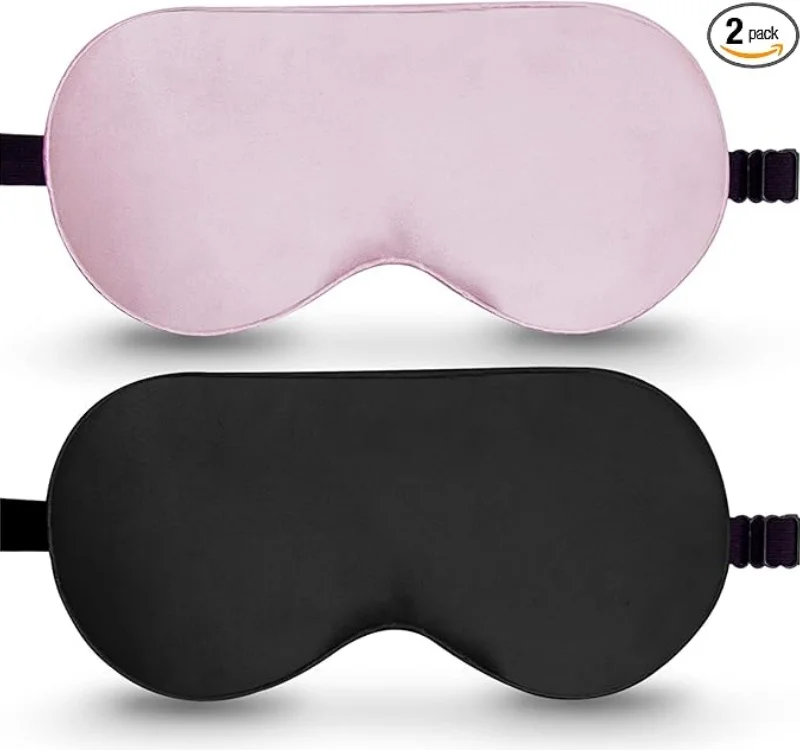 100% Real Mulberry Silk 2 Pack Sleep Mask, Natural Pure Silk Eye Masks with Adjustable Strap for Sleeping, 100% Block L