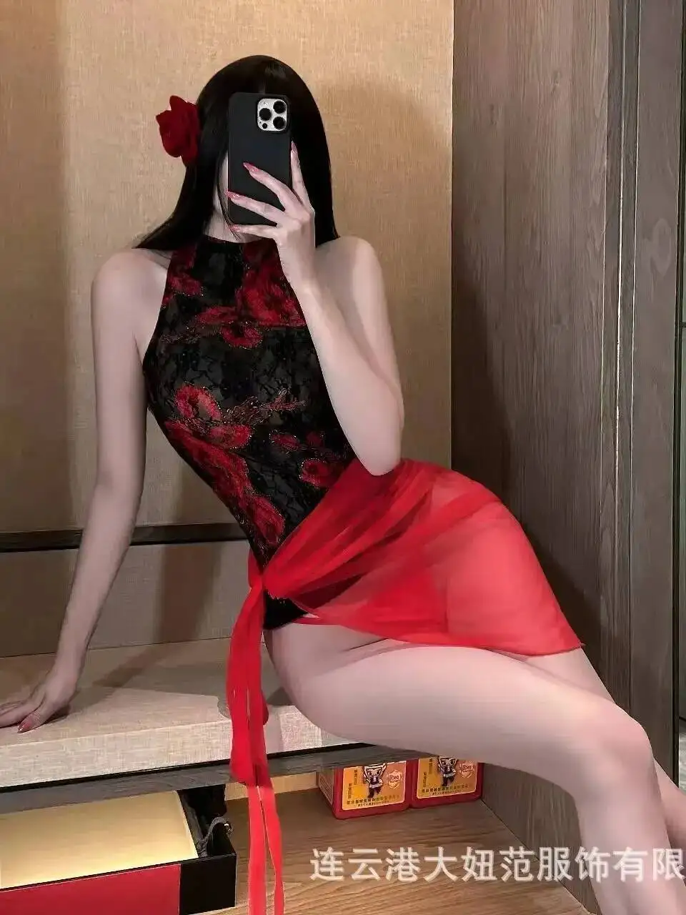 Pure Desire See-through Sexy Slit Hot Alluring Lace-up Nightdress Uniform Women's Set Dress Elegant Mesh Lace Sheer Sexy Top BZ7