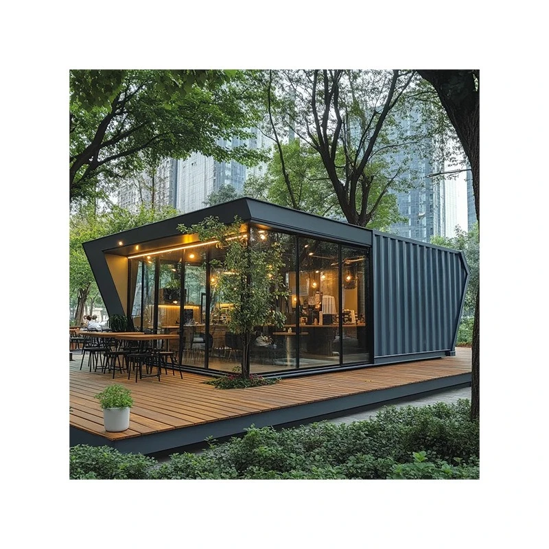 黒いコンテナハウスの移動式住宅、取り外し可能な鉄骨構造、ネットの人気景勝レストラン