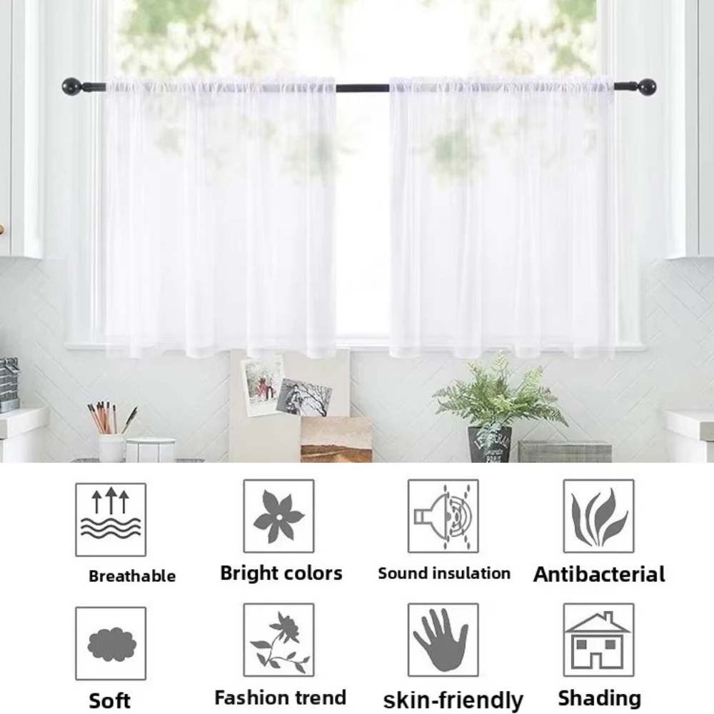 2pcs Sheer Kitchen Short Curtains Rod Pocket Room Divider Semi-Blackout Window Valances for Bathroom Bedroom Rideaux Chambre