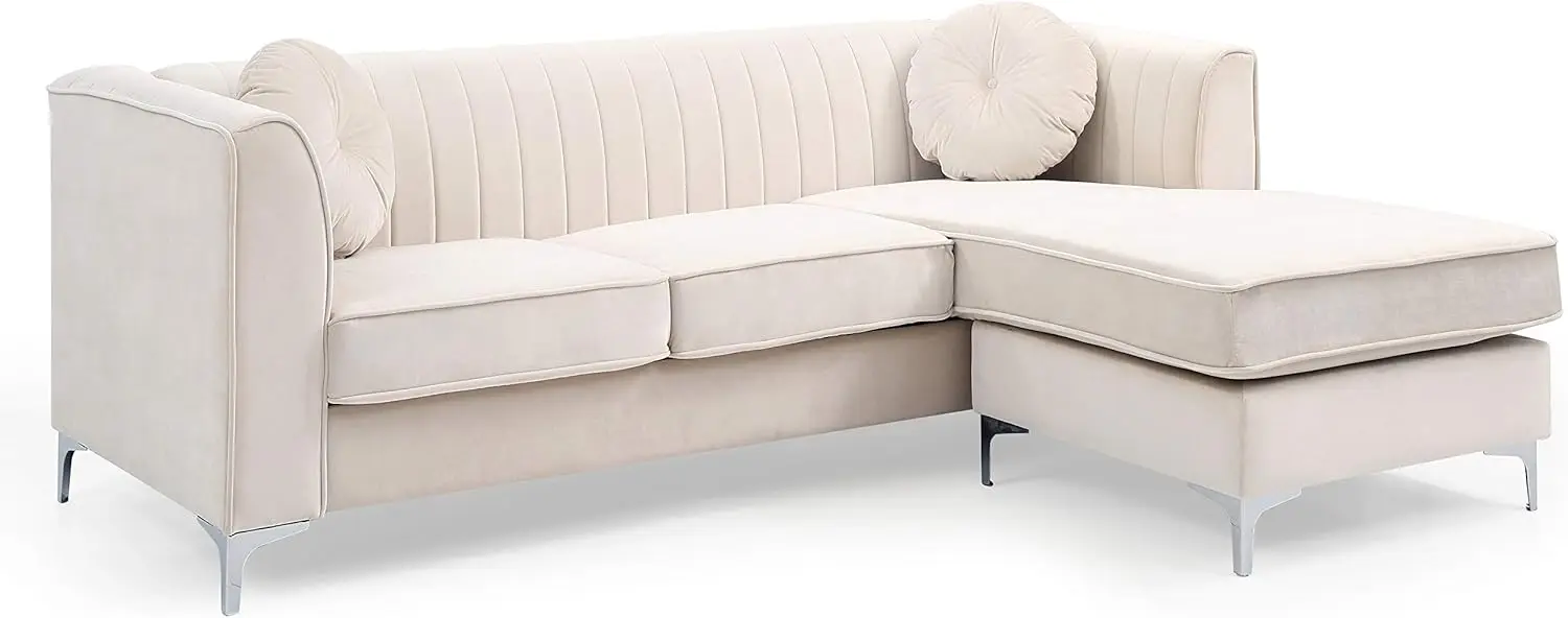 

Living Room Furniture Delray Velvet Sofa Chaise in Ivory