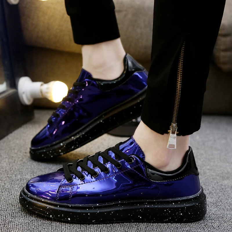 HKDQ Fashion Purple Patent Leather Men\'s Casual Sneakers Trend Glitter Platform Shoes For Men Original Designer Sports Shoes Man