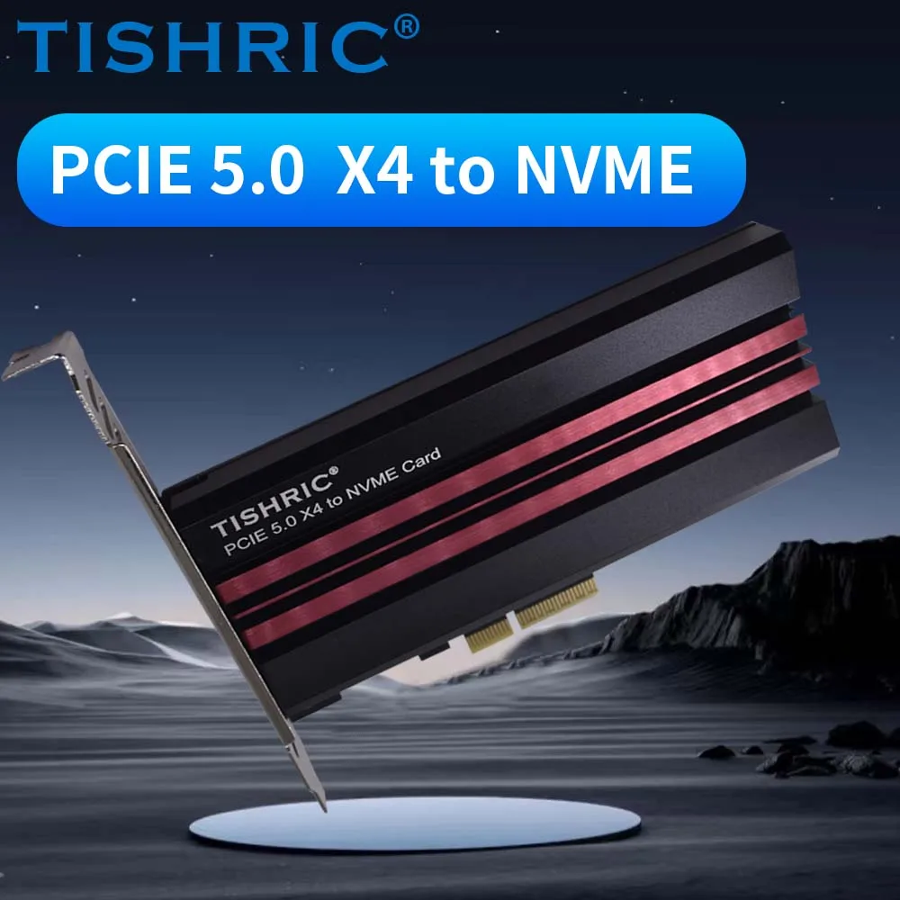 TISHRIC Adapter Board PCIE 5.0 X4 to NVME Adapter Card 2280 NVME SSD to PCIE X4 Connector with Aluminum Alloy Heat Sink for PC