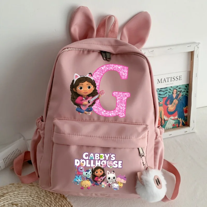 New Gabby Dollhouses Girls School Backpack Kawaii Children Backpack Cartoon Letter Printed Schoolbag Cute Girls School Supplies