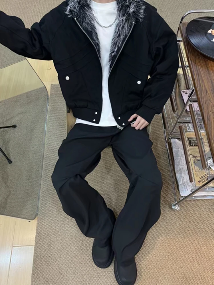 Męska zimowa parka American Sle, ocieplana, z syntetycznym futrem, wyściełana aksamitem i bawełną, młodzieżowa, modna, dopasowany krój.