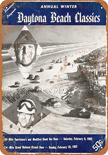 Metal Sign - 1952 Daytona Beach Stock Car Racing - Vintage Look Wall Decor for Cafe Bar Pub Home Beer Decoration Crafts