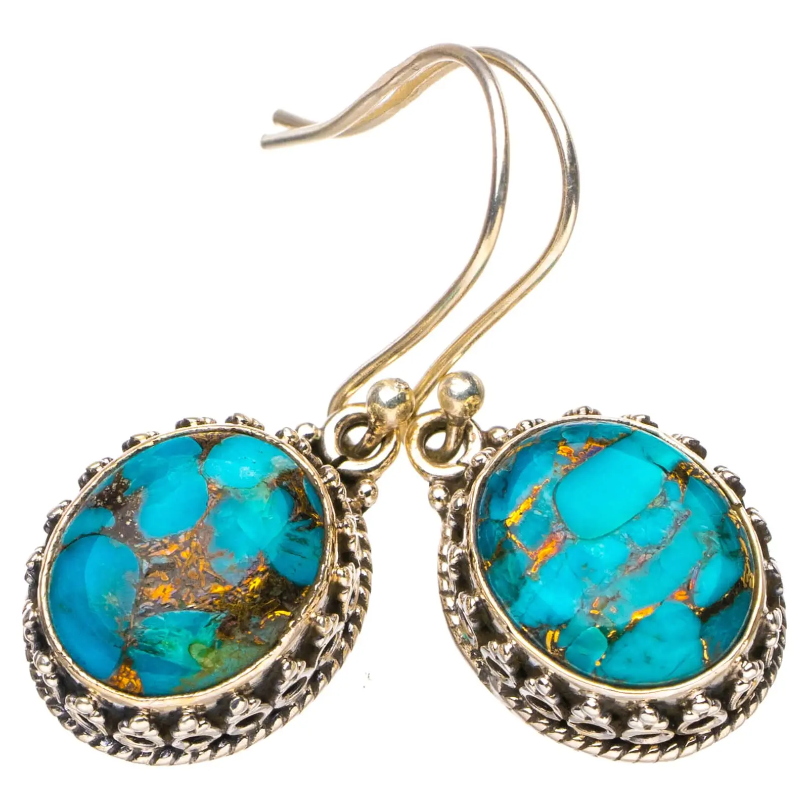 

StarGems® Natural Copper Turquoise Handmade 925 Sterling Silver Earrings 1.5" E6778