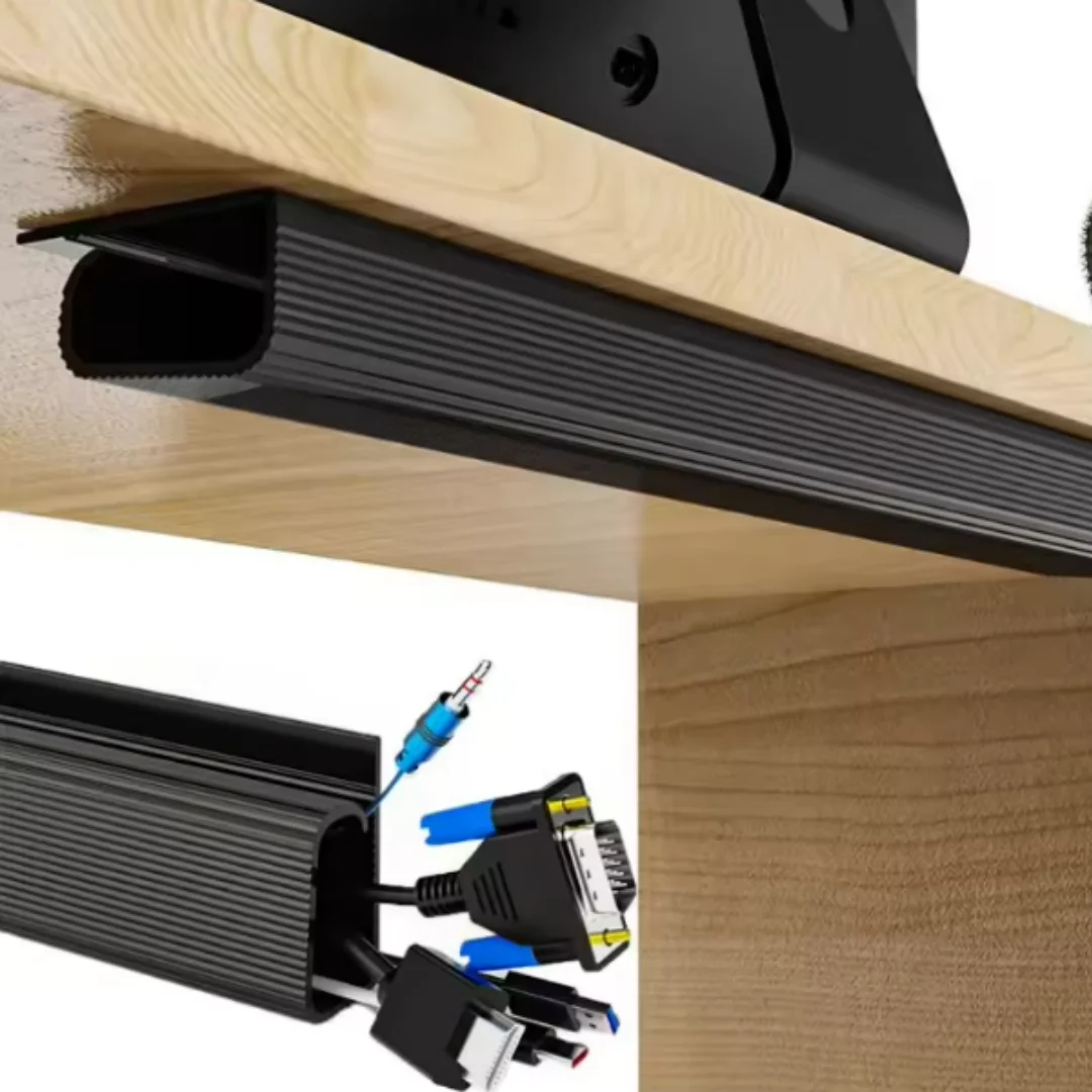 1pc PVC Desk Cable Tray Under Desk Cable Management Channel Cord Hider No Drilling Installation Wire Organizer​​