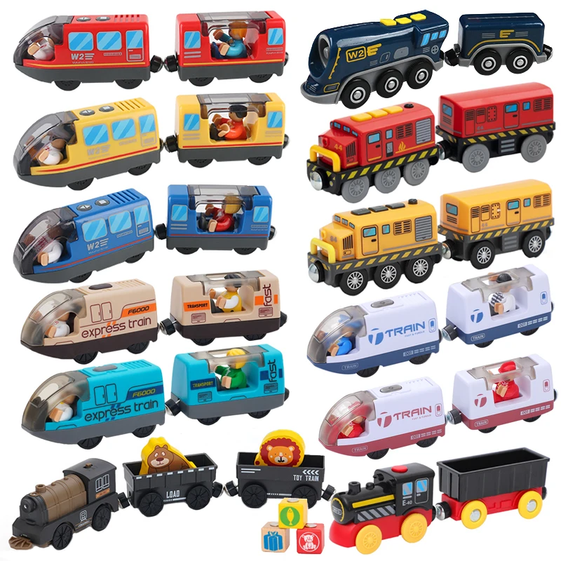 Set di treni elettrici per bambini a batteria Giocattolo con slot per locomotiva magnetica pressofuso adatto per giocattoli per binari ferroviari in legno Regali per bambini