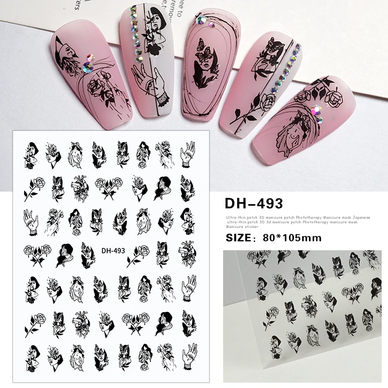 3D Flat Subculture Nail Stickers Dark Elegance Y2K Subculture Nail Art Stickers For DIY Manicure Self Adhesive Decoration Decals