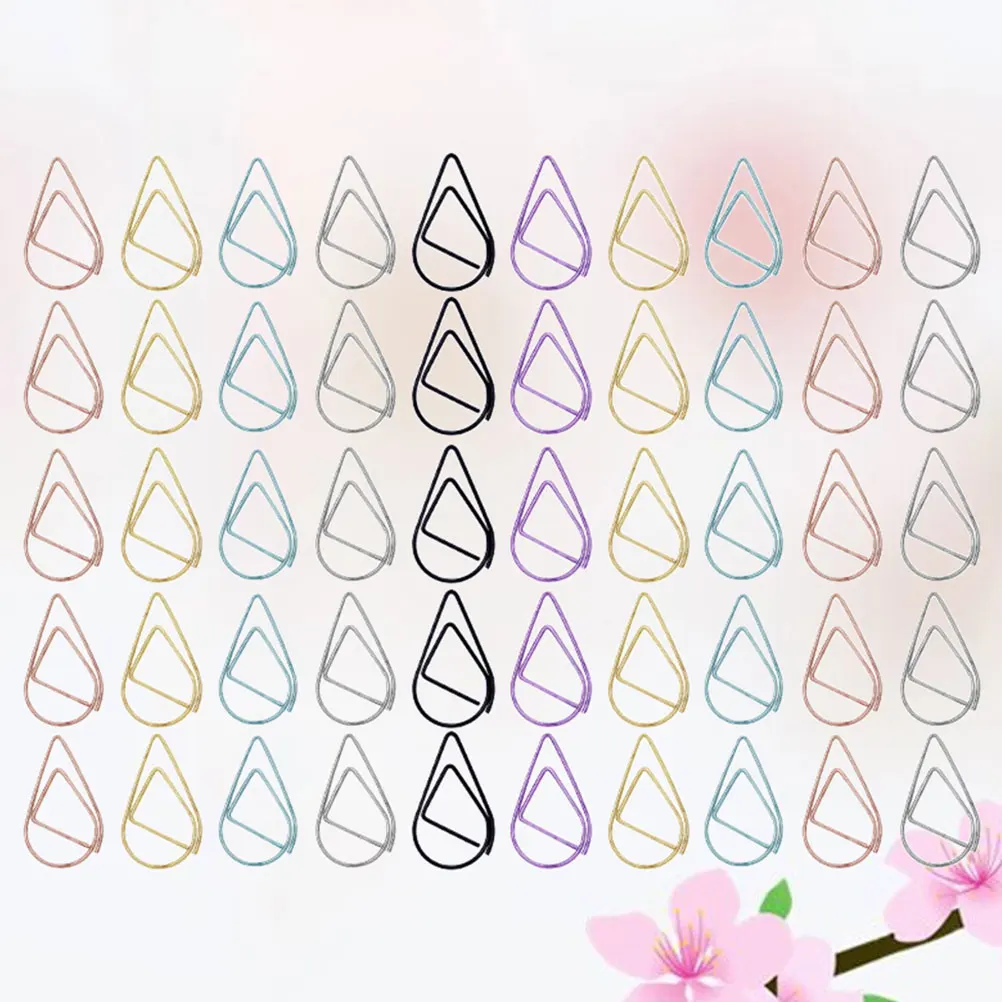 100pcs Paper Clip Water Drop Shape Small Size Gold Silver Black Paper Clips Simple Metal Bookmark Paper Clip (Random Color)