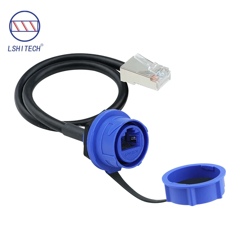 Lshitech Network RJ45 Connector IP68 Panel Mount Ethernet Dual Size M21 CAT5E/CAT6/CAT6A Waterproof Wire Connector 0.1m-1m