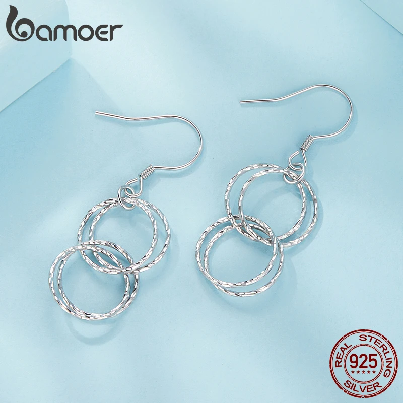 BAMOER Hypoallergenic 925 Sterling Silver Round  Hoop Earrings, Dancing Sparkling Stud Earrings for Women SCE1817