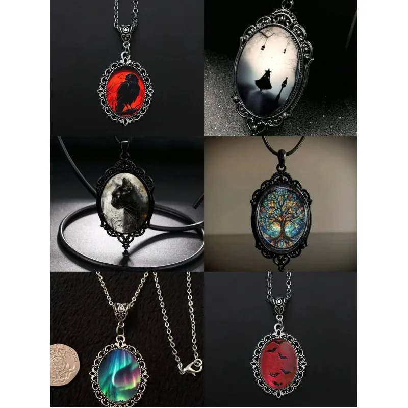 Fashion Gothic Crow Witch Aurora Magpie Rose Bat Dragonfly Tree Of Life Pendant Necklace Wholesale